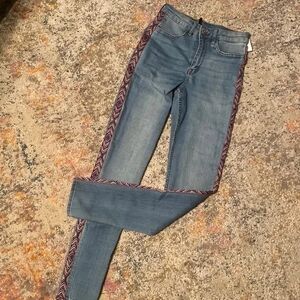 Women's Blue Jeans with Patterned Trim